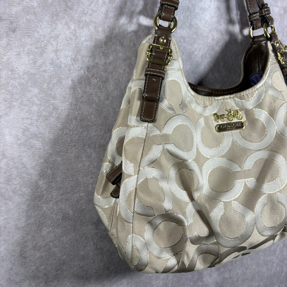 Coach Hobo Womens Medium Beige Signature Optic Art Jacquard Leather Trim Bag - Picture 4 of 16